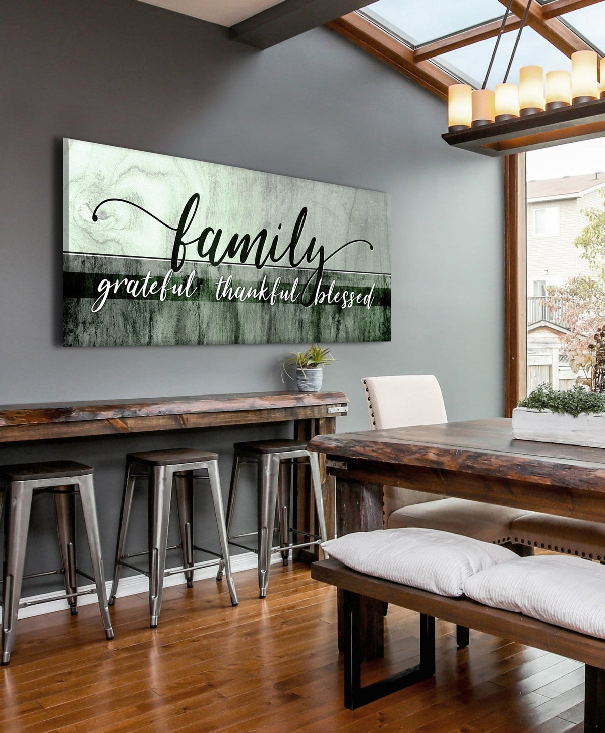 Family Wall Art: Family Grateful Thankful Blessed - Rustic Christian Canvas